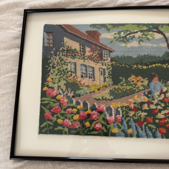Vintage Framed Large English Cottage Garden Cross Stitch - Picture 3 of 5